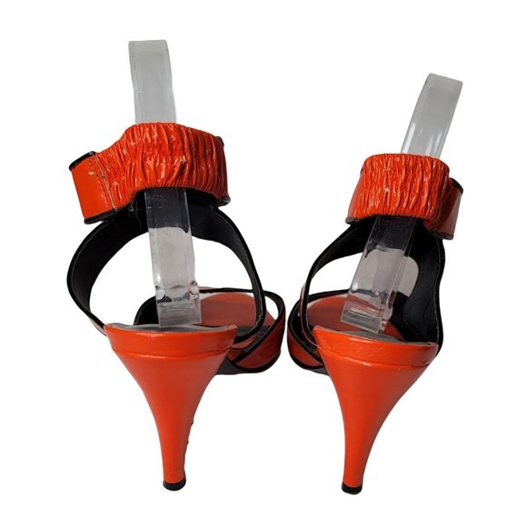 ASHRO Orange Faux Leather Strappy Peep Toe Heels - Women's sz 10 - Picture 2 of 6